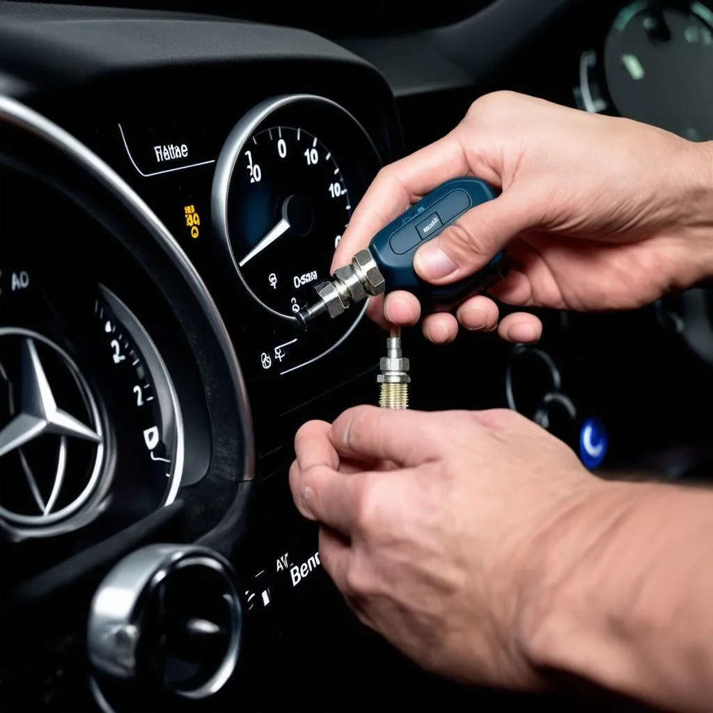 Mechanic working on Mercedes