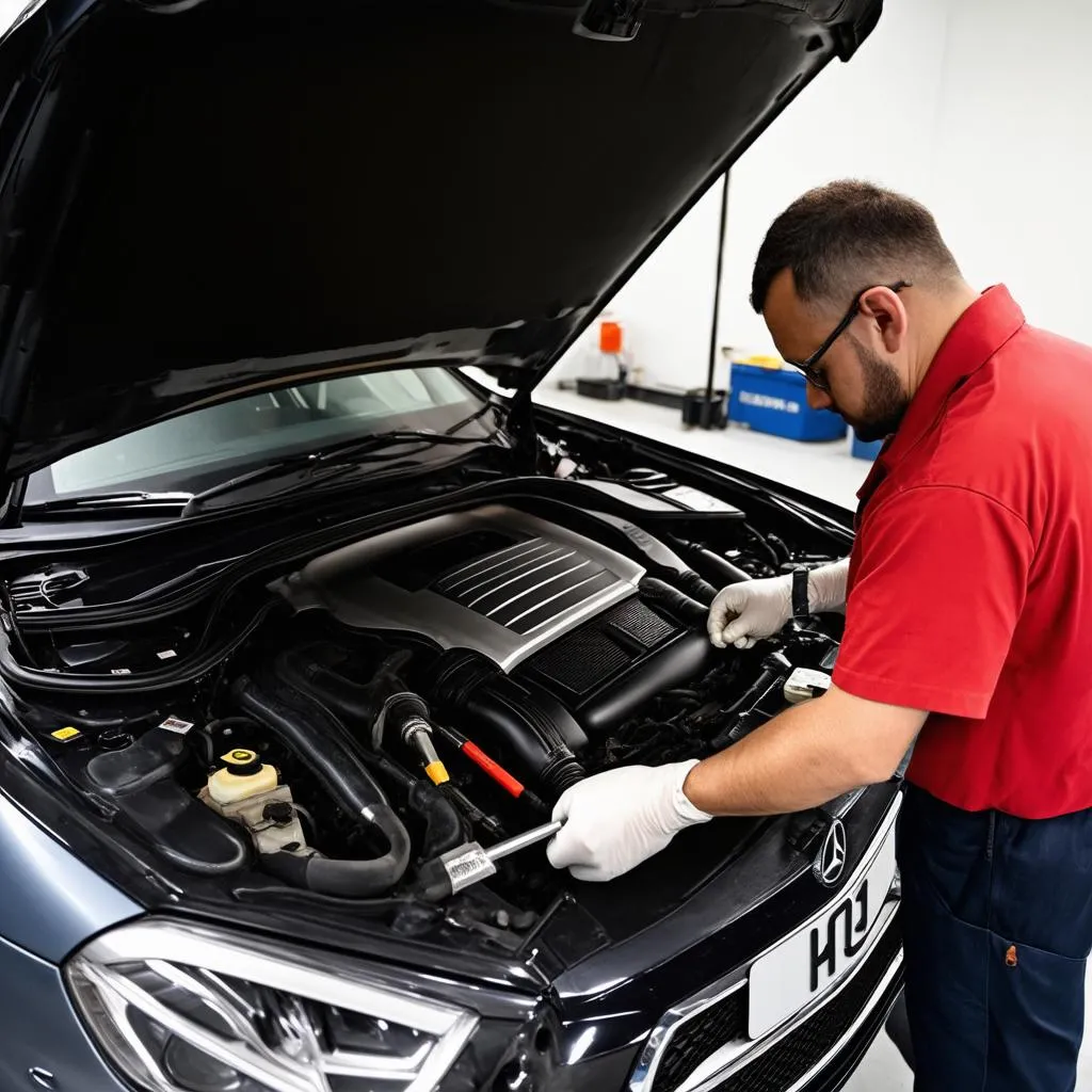 Mechanic Working on Mercedes