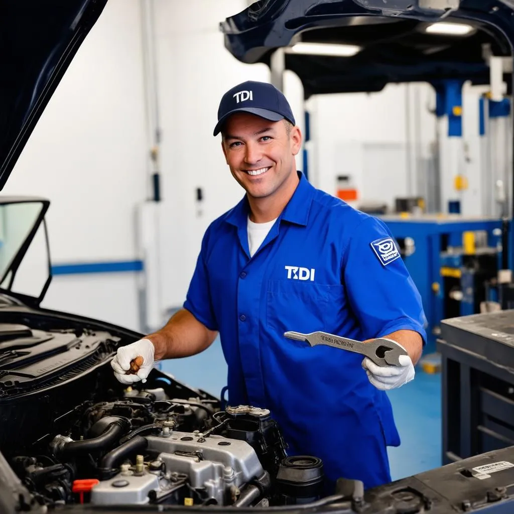 Mechanic Working on TDI Engine