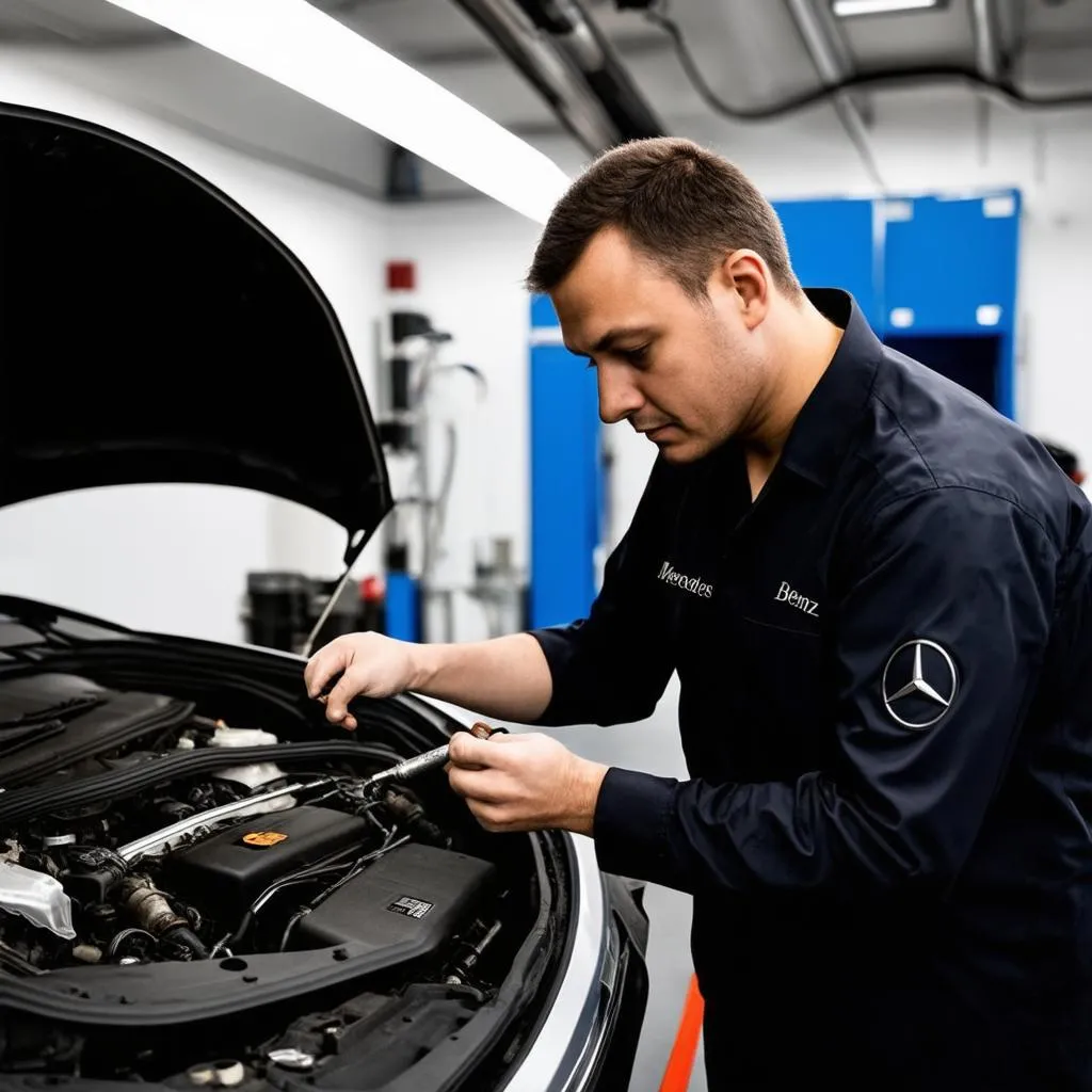 Mercedes-Benz Technician Repairing Car