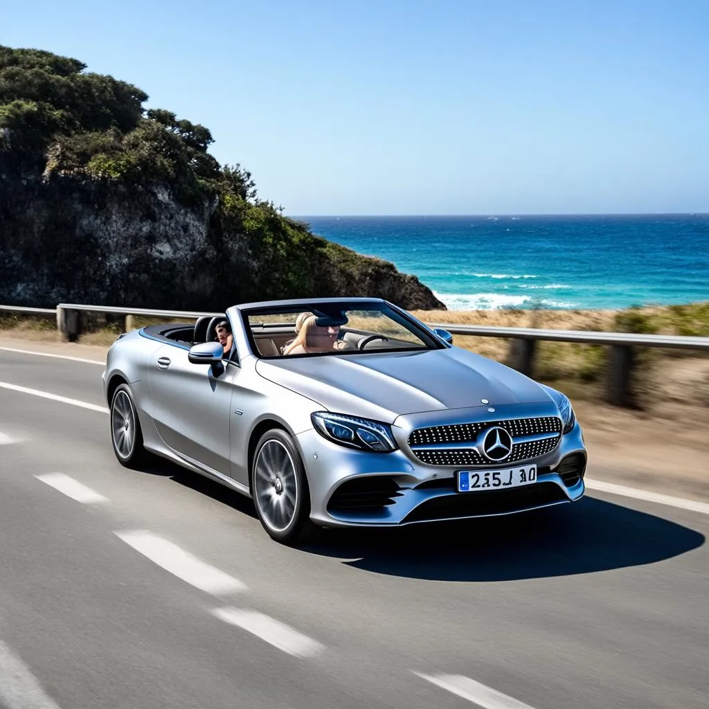 Mercedes Convertible Driving on Coast