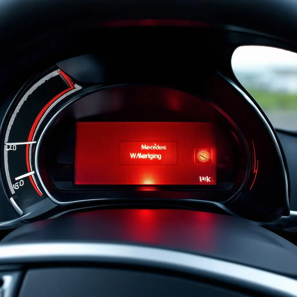 Mercedes dashboard with a warning light illuminated