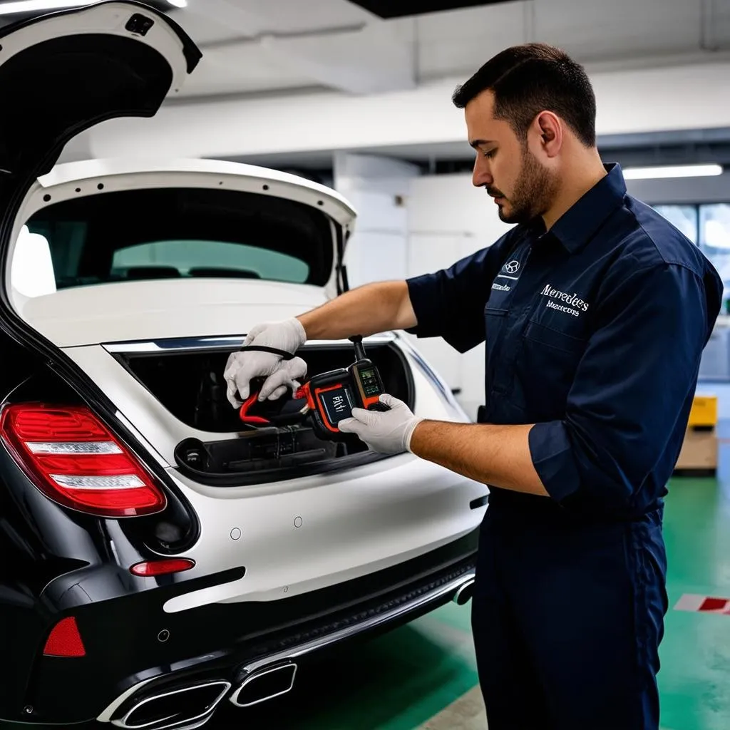 Mercedes Mechanic Performing Software Update