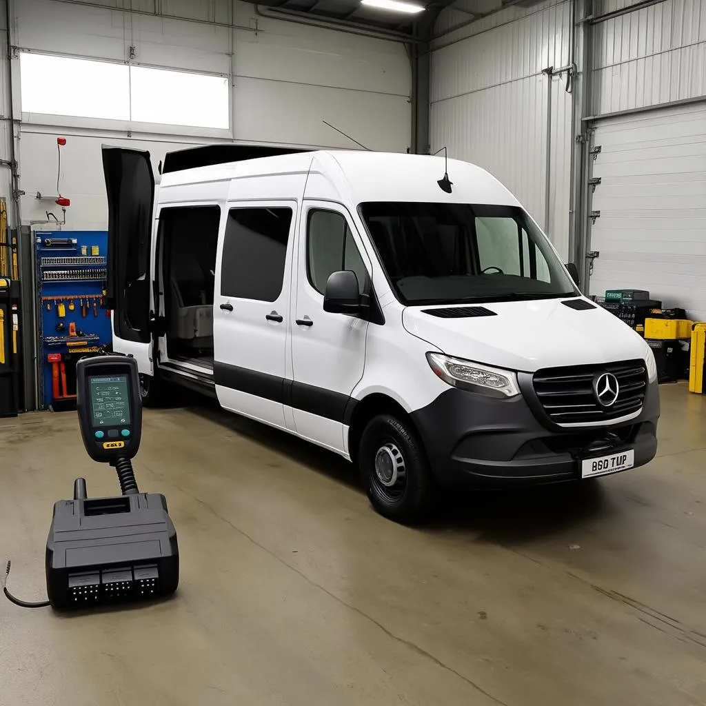 Mercedes Sprinter van with an OBD scan tool plugged in