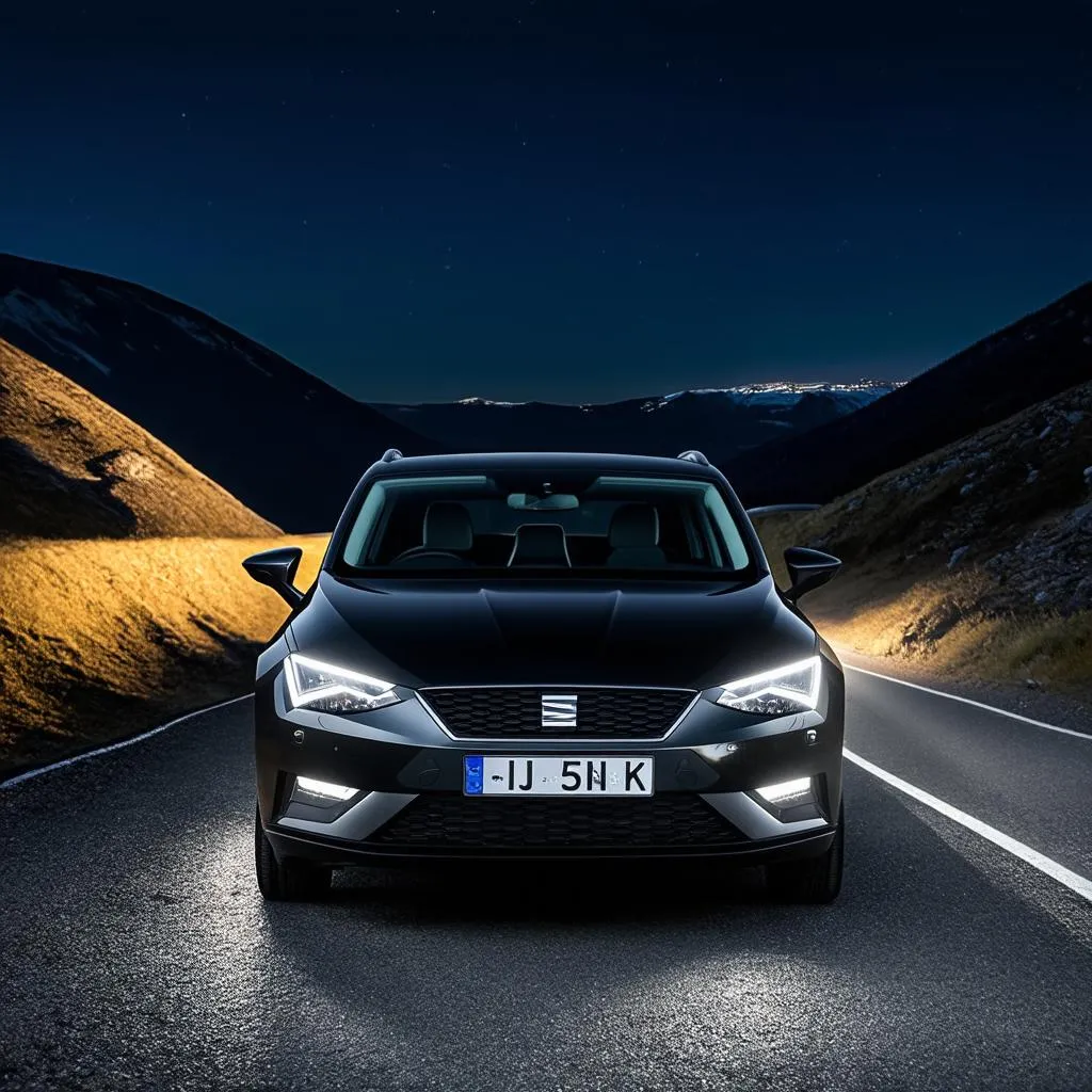 Seat Leon Driving on a Scenic Road at Night