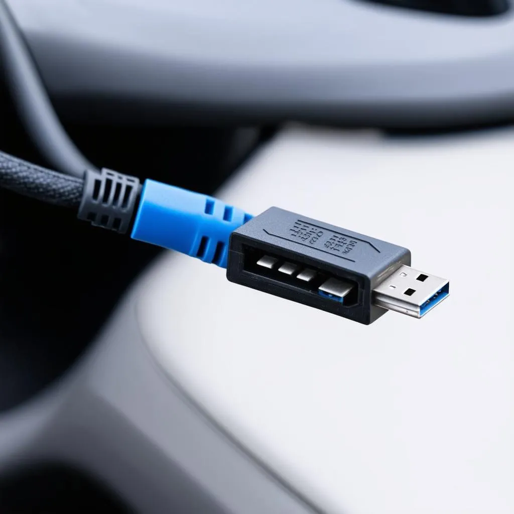 USB Cable Connected to Car's OBD-II Port