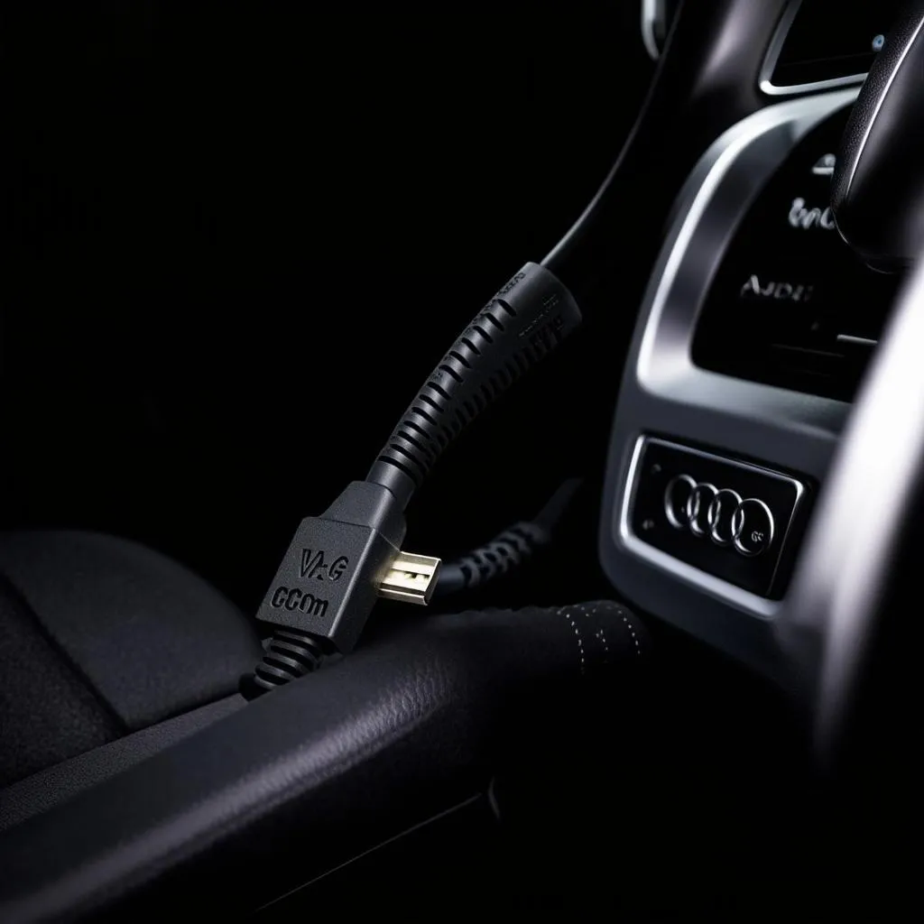 VAG-COM cable plugged into an Audi A6 C6