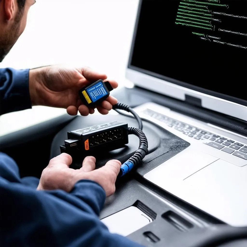 Coding a car with a vcds cable and laptop.