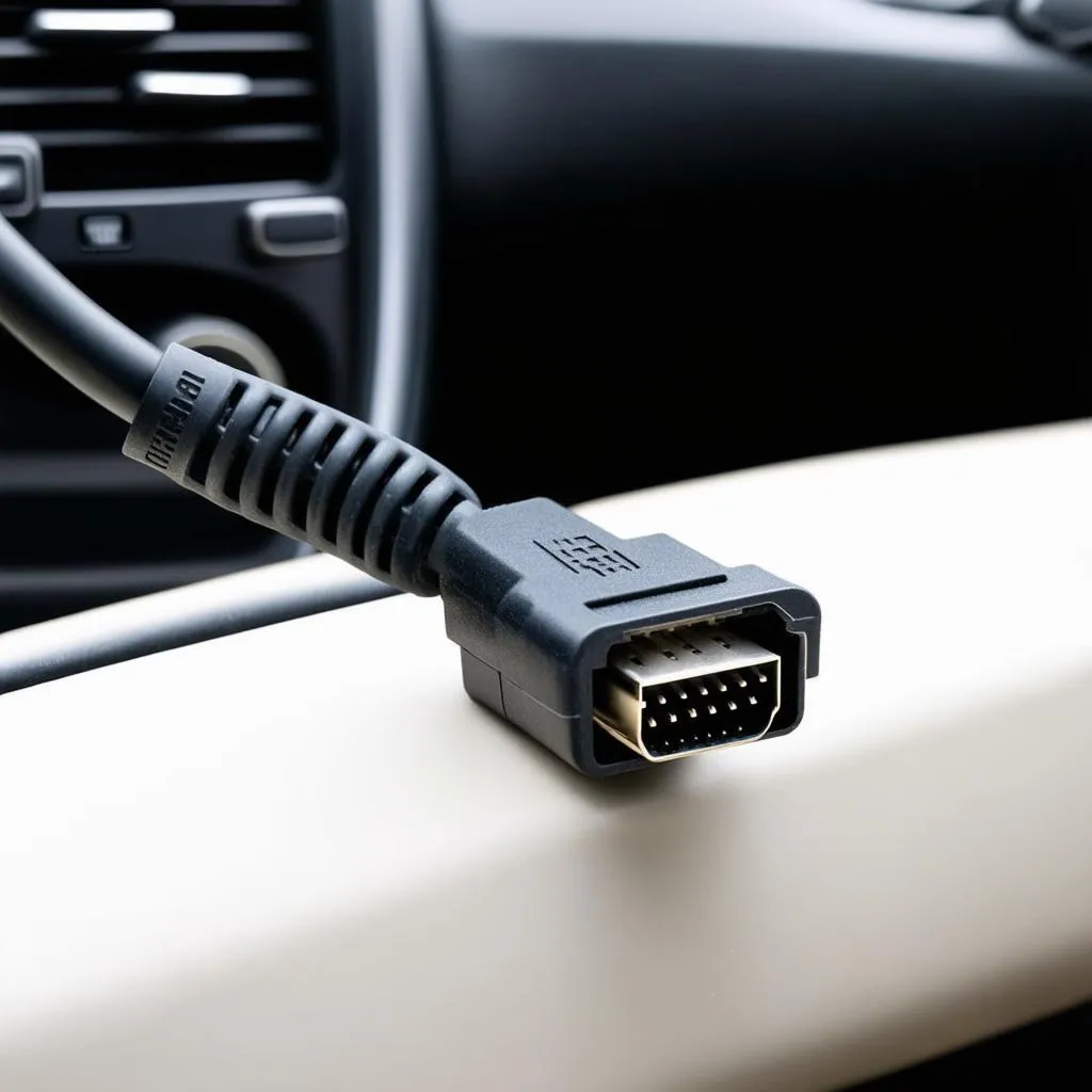 VCDS cable connected to car's OBD-II port