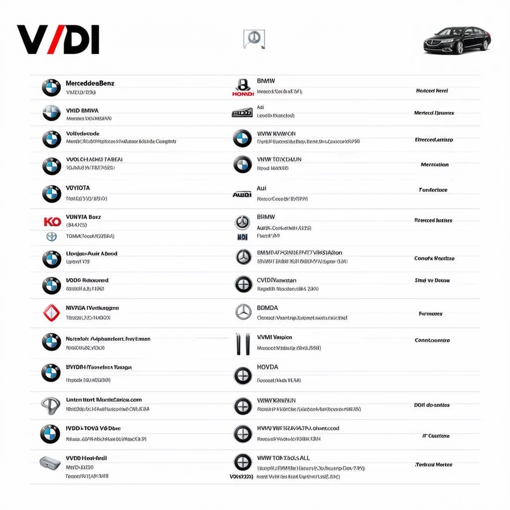 VVDI Key Tool Car List