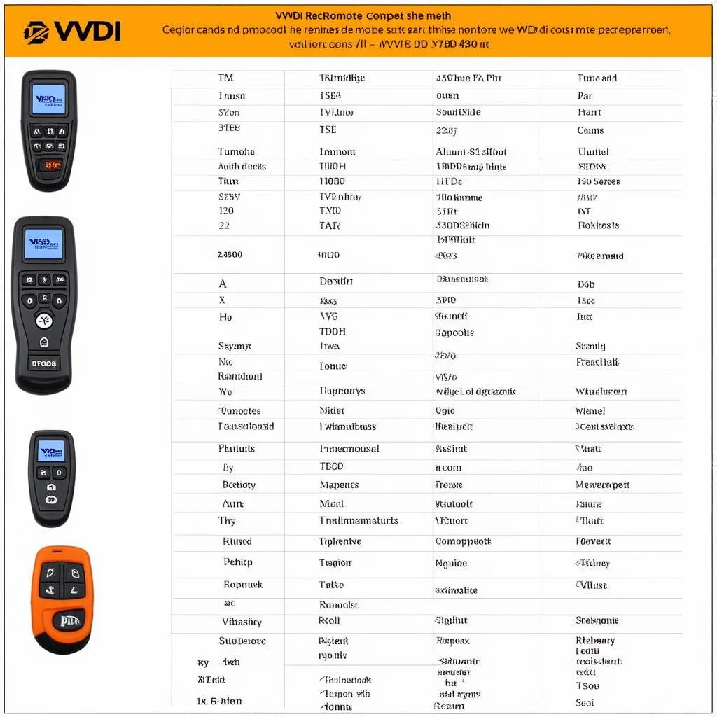 VVDI remote compatibility chart