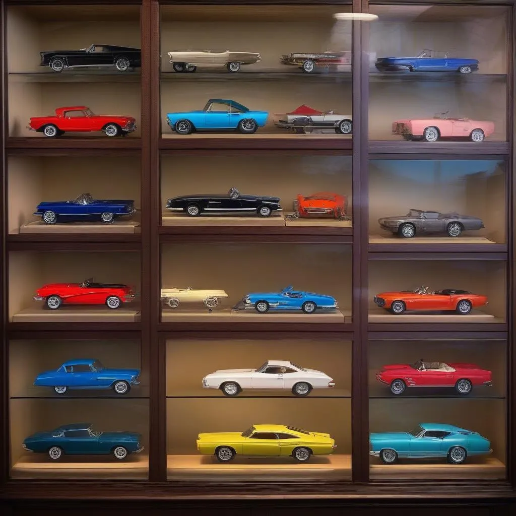 A collection of 1/24 scale cars on display