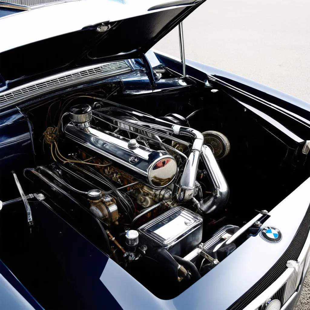 Detailed view of a classic car engine