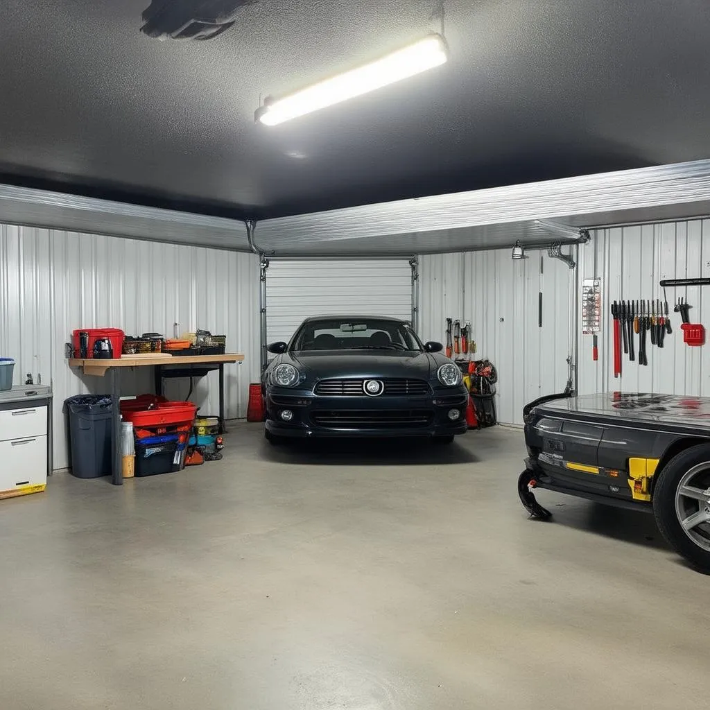 Spacious 2-car metal garage interior