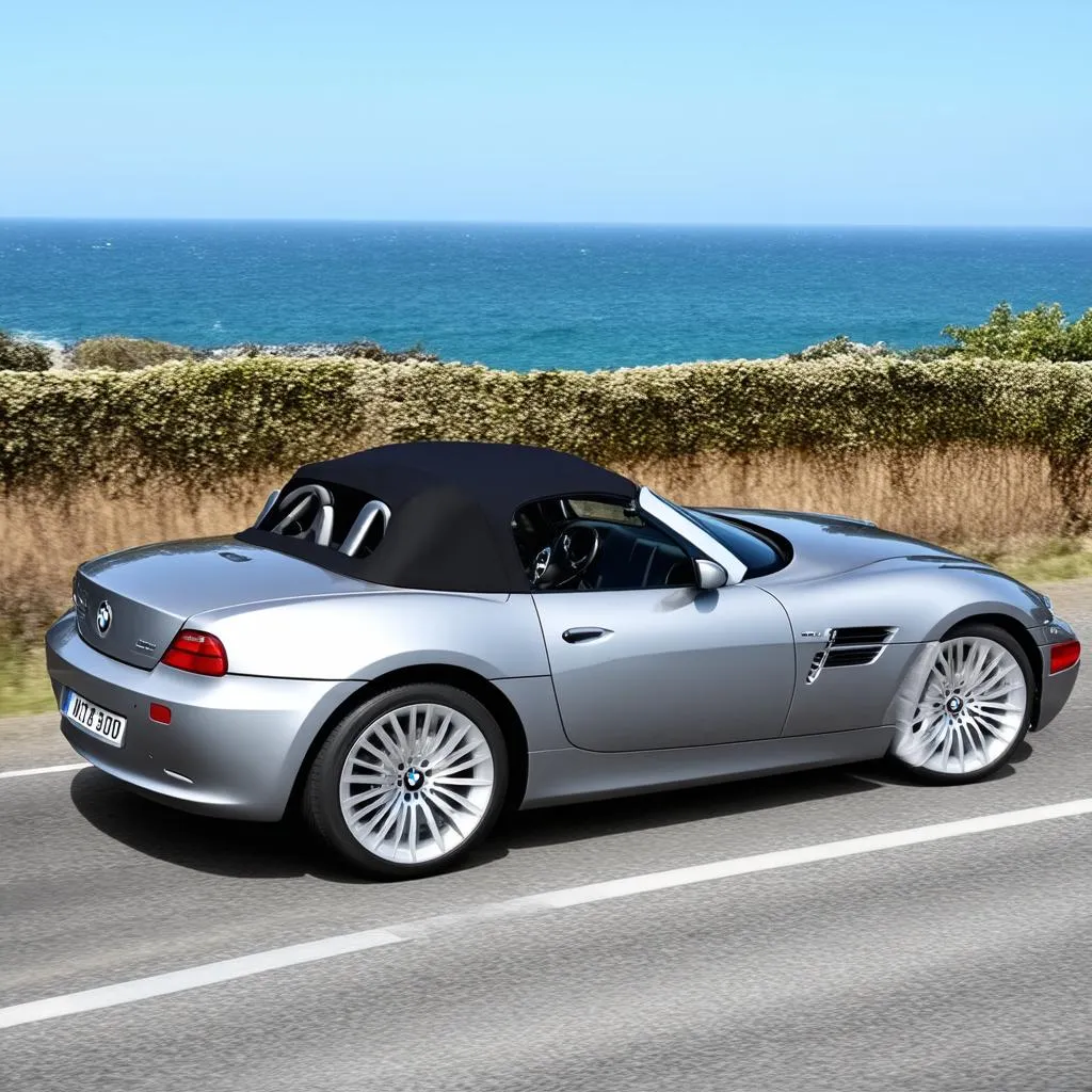 BMW Z8 parked on a coastal road