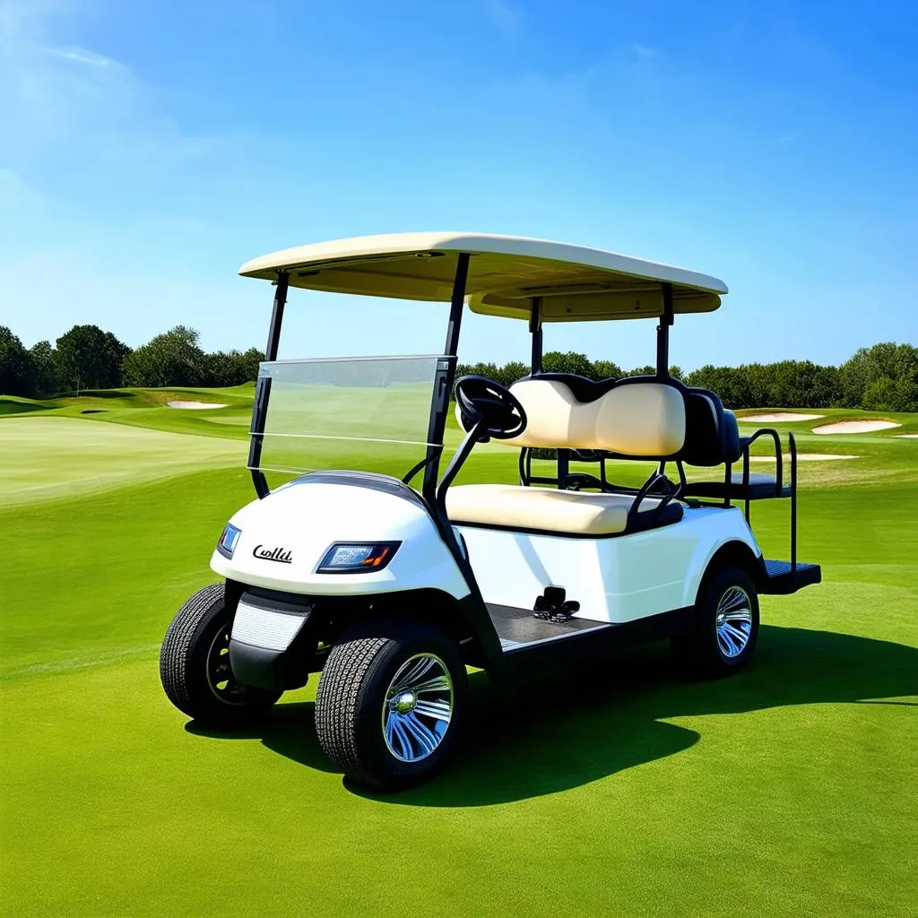 White 2013 Club Car Precedent Golf Cart on a Golf Course