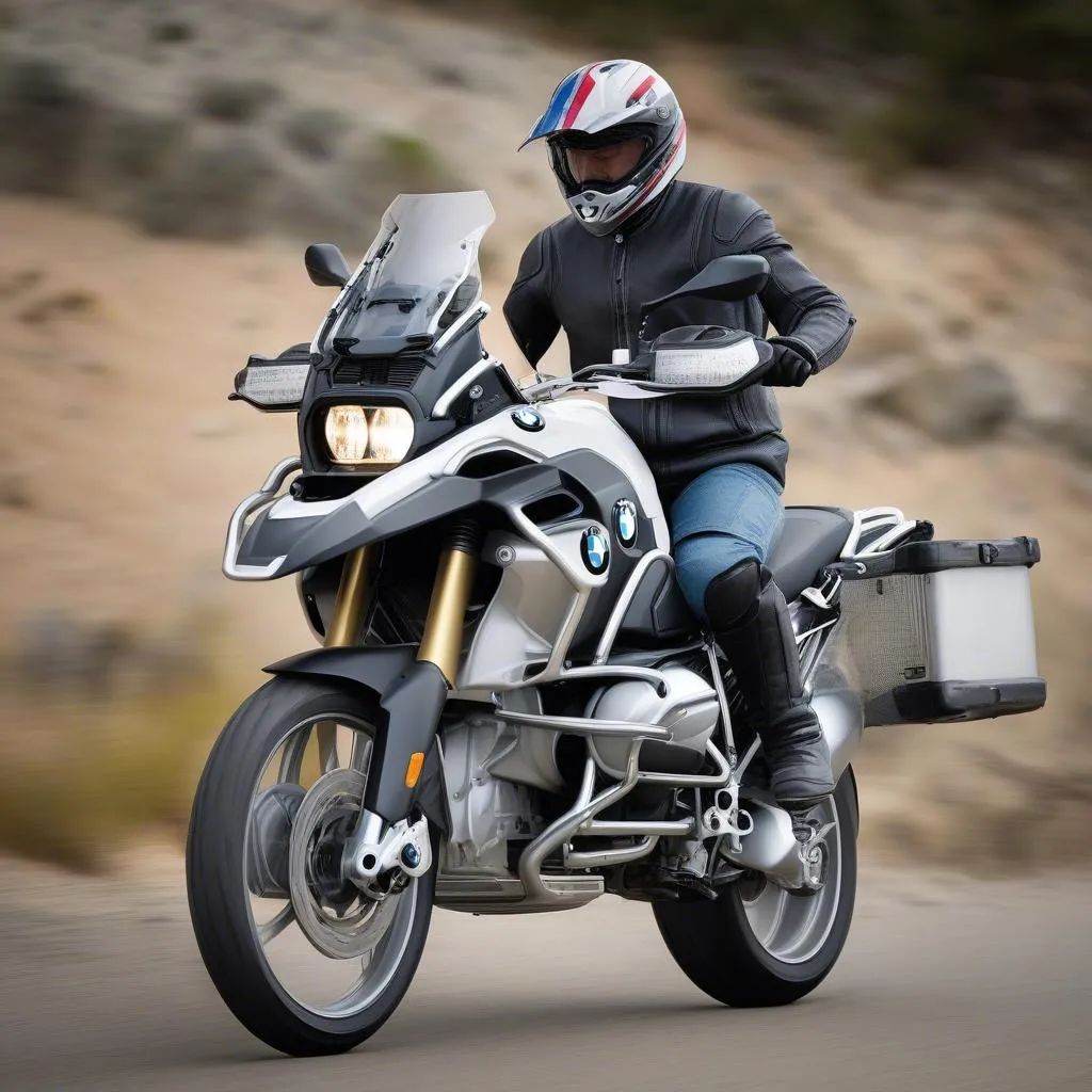 A close-up shot of the 2016 BMW R1200GS engine, showcasing its powerful boxer engine and advanced technology.