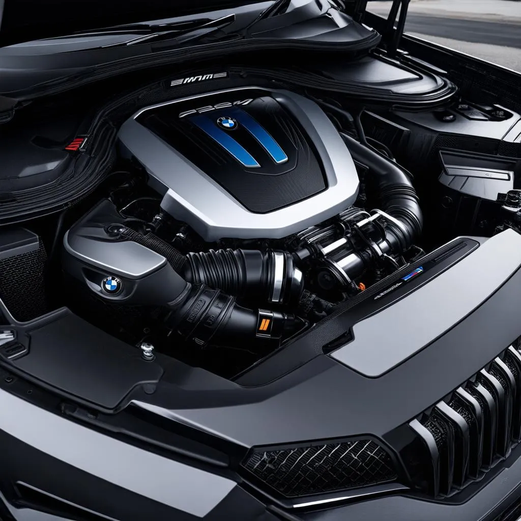 Close-up of the Twin-Turbo V8 Engine of the 2021 BMW X5 M