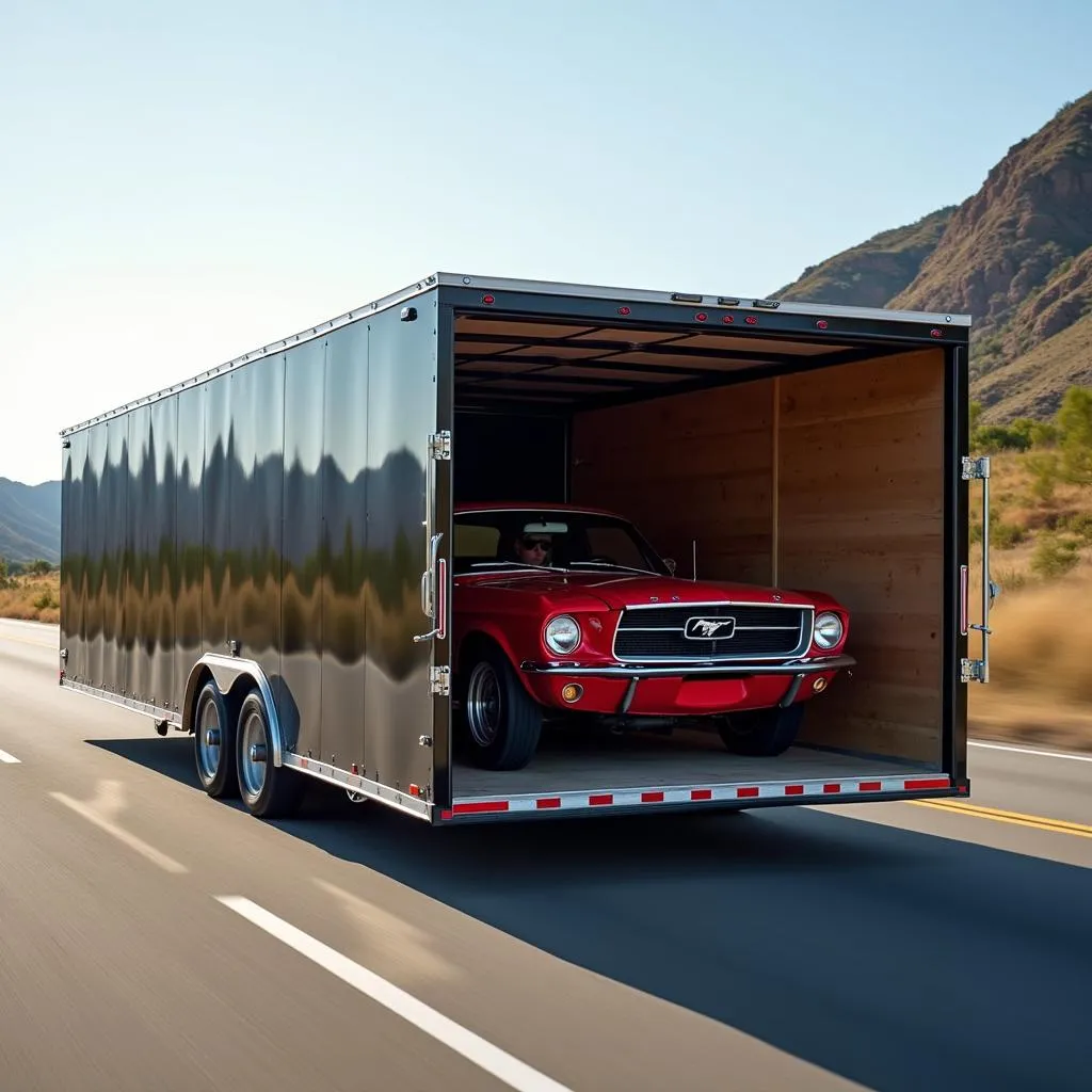 24 ft Enclosed Car Hauler Towing a Classic Car