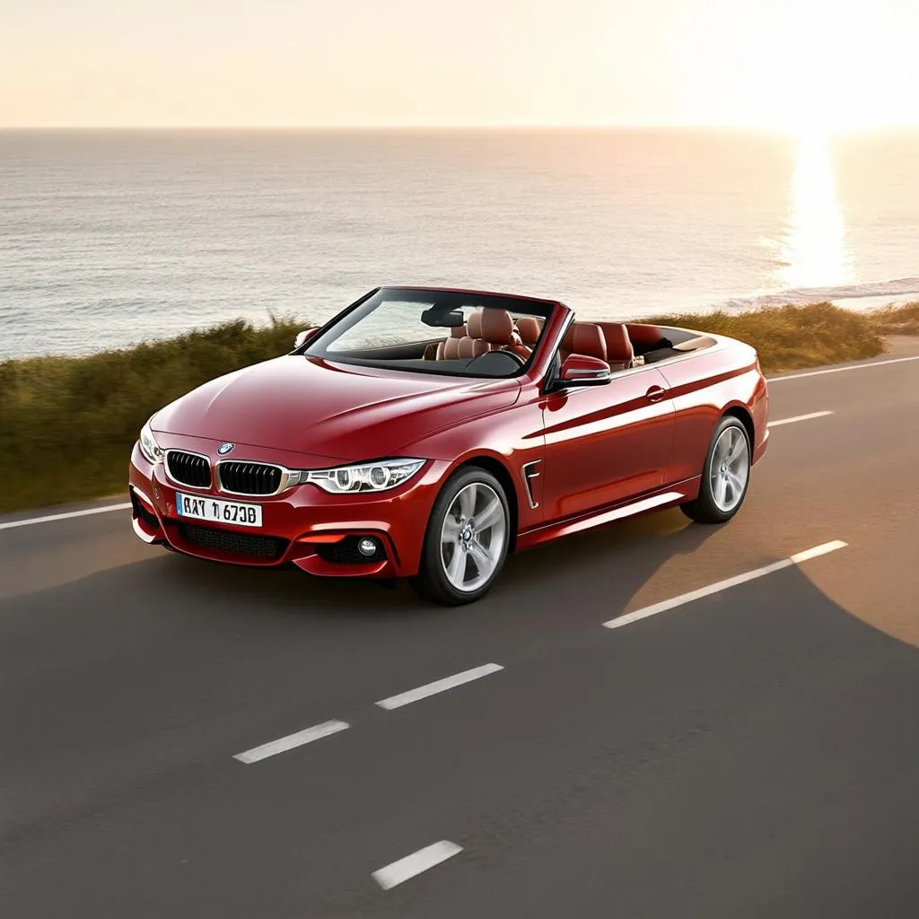 BMW 335i driving down a coastal highway