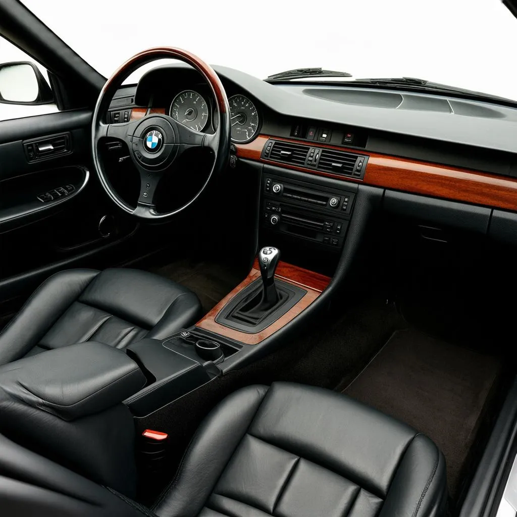 The luxurious interior of a black BMW M5 E39