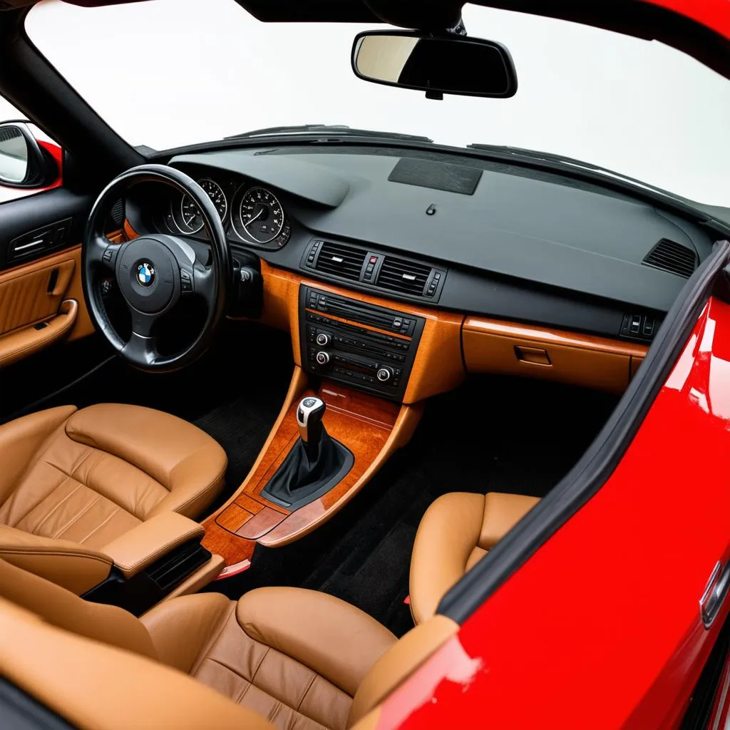 Red BMW Z3 interior with tan leather seats