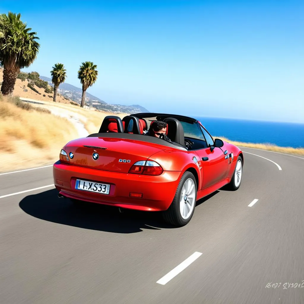 Red BMW Z3 on a winding road