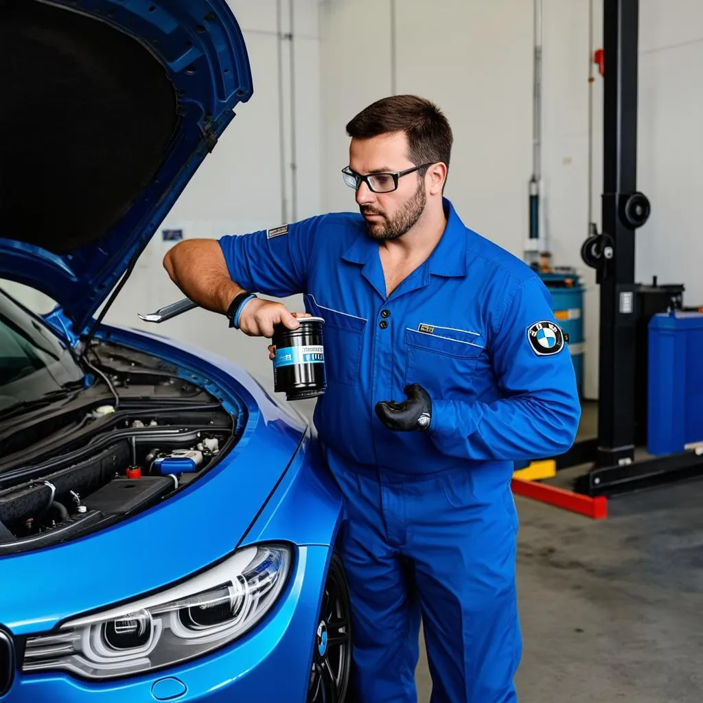 Mechanic Changing Oil in a BMW