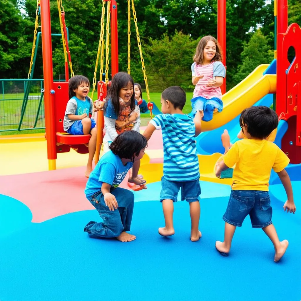 Children playing on a colorful playground