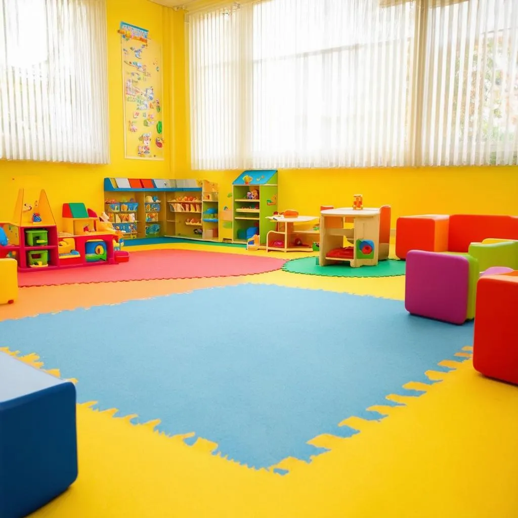 Bright and colorful daycare playroom