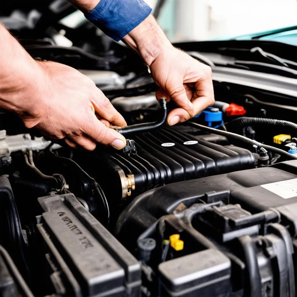 Mechanic Fixing Car AC System