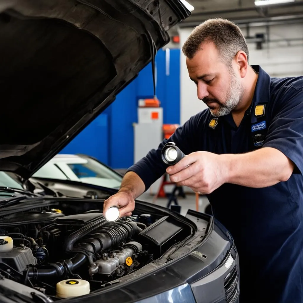 Experienced mechanic inspecting a car's engine