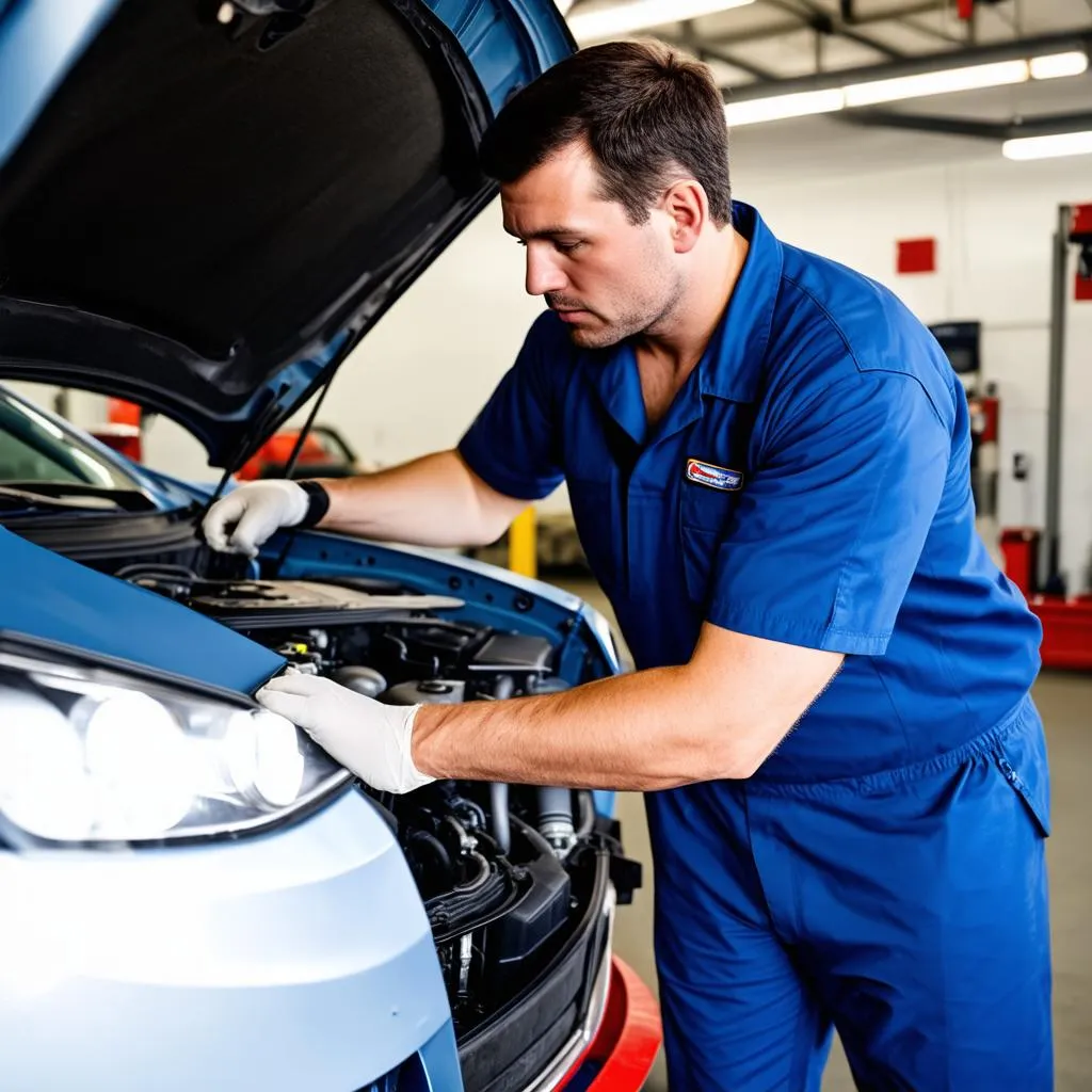 Mechanic Inspecting Car