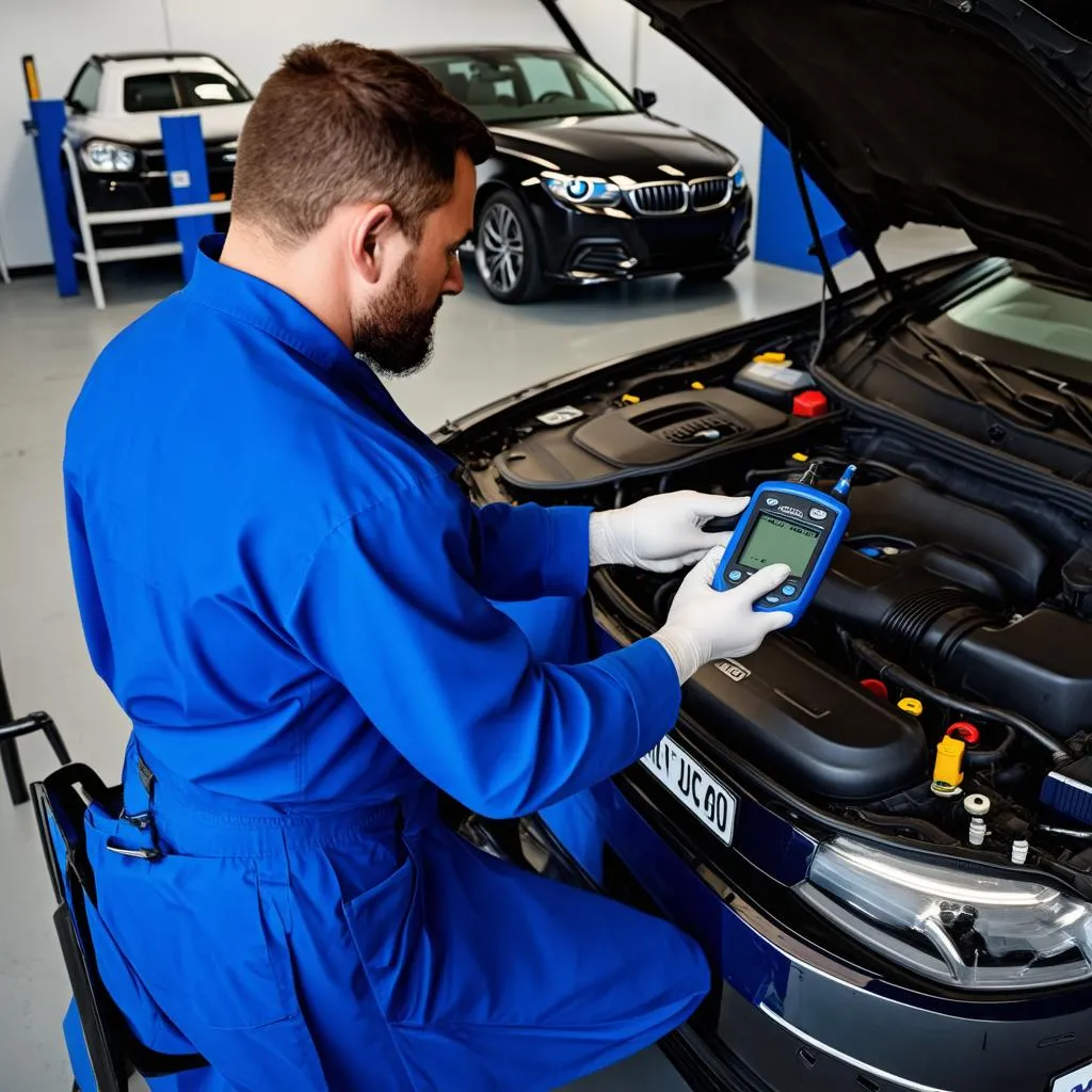 Mechanic Inspecting Car Engine