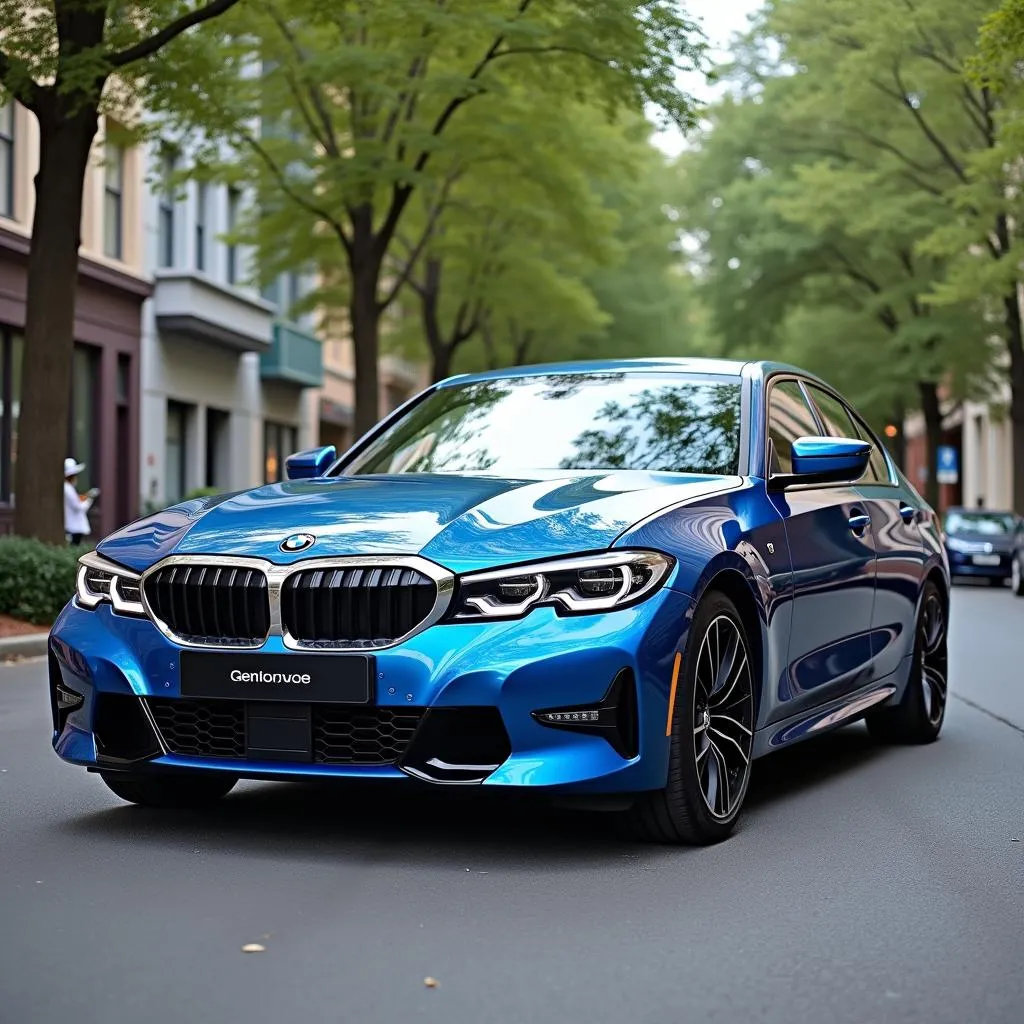 Aegean Blue BMW 3 Series parked on a city street