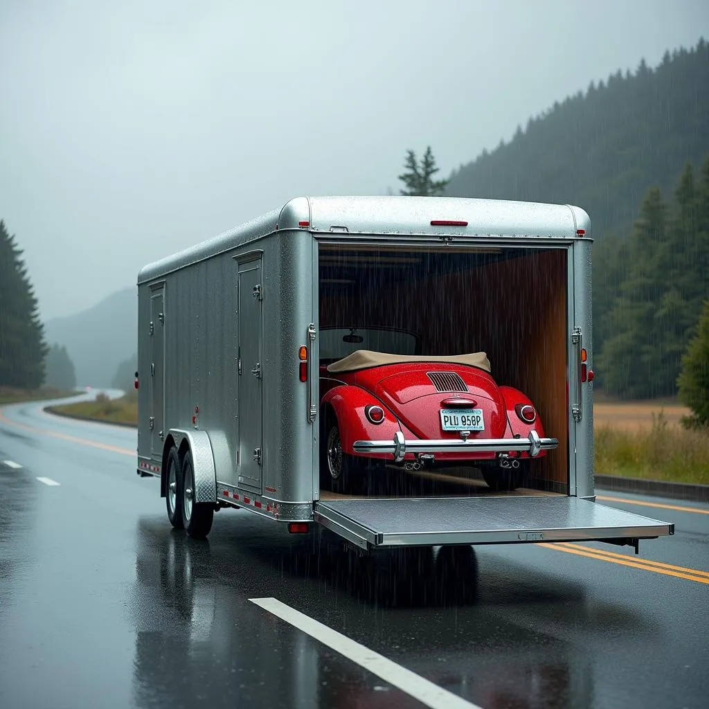 Aluminum Enclosed Car Trailer Protecting a Classic Car from the Elements