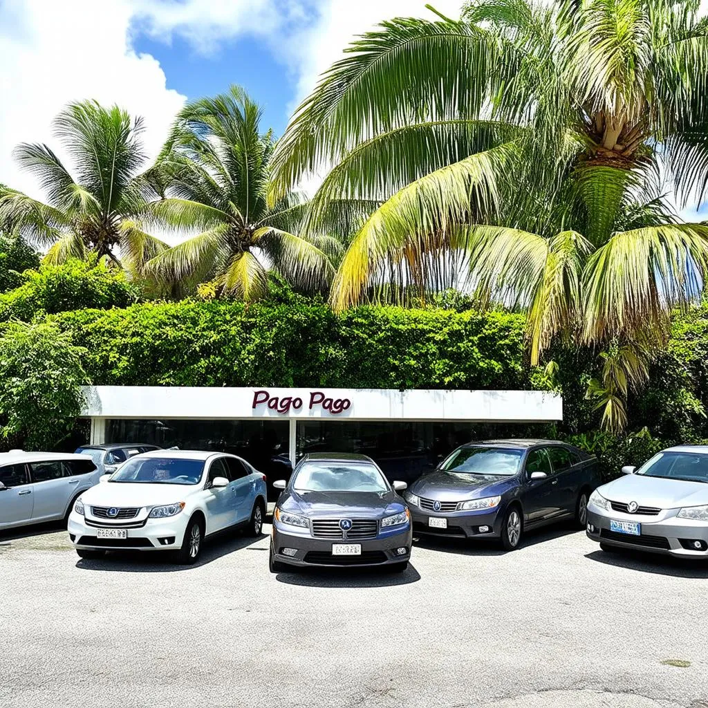 A bustling car dealership in Pago Pago