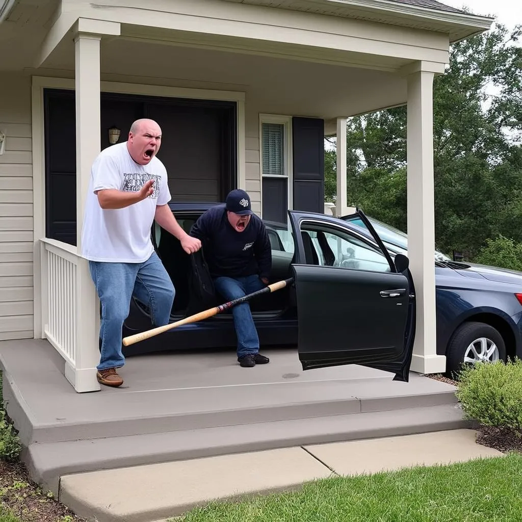 Angry homeowner confronting car thief