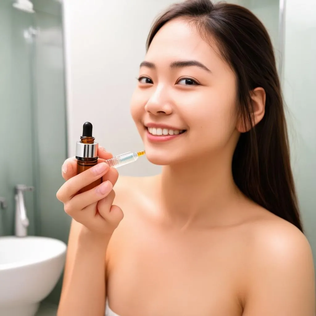 woman applying serum