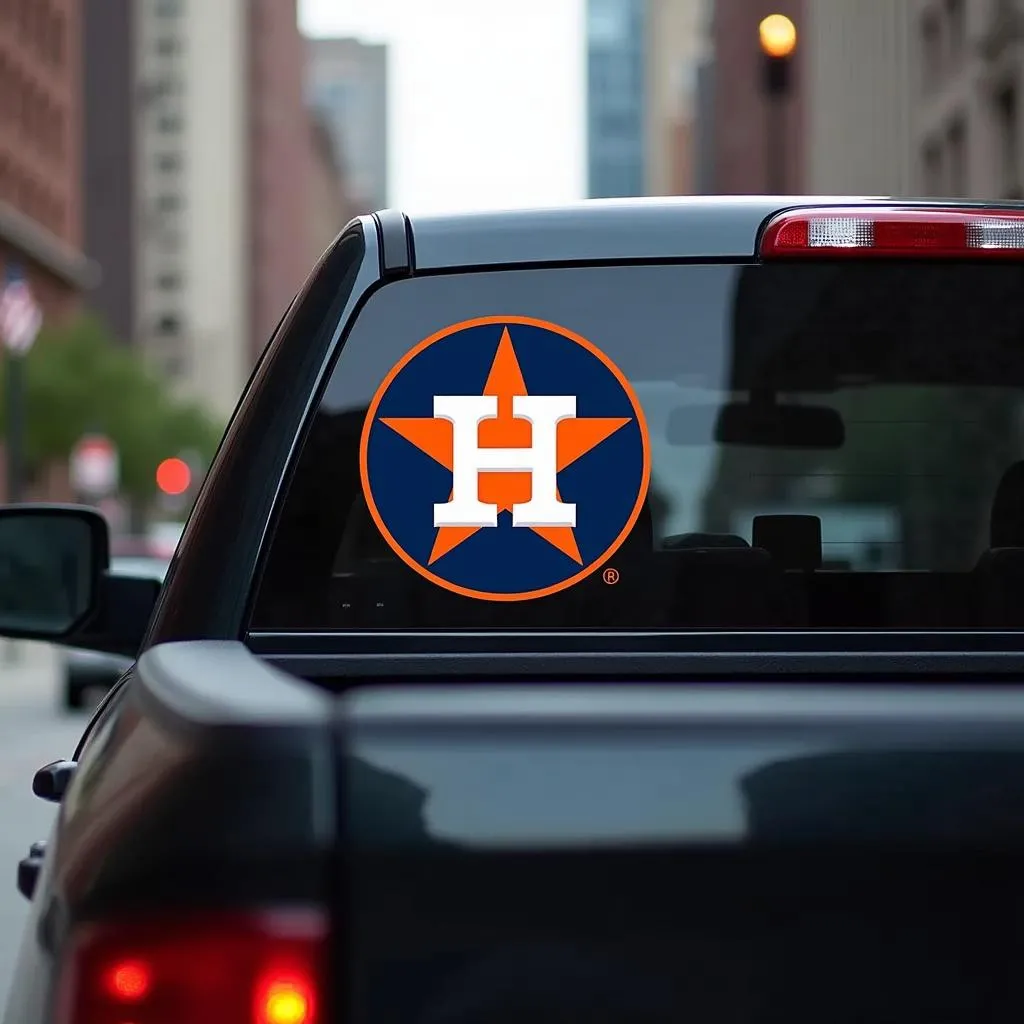 Astros car decal on a black pickup truck