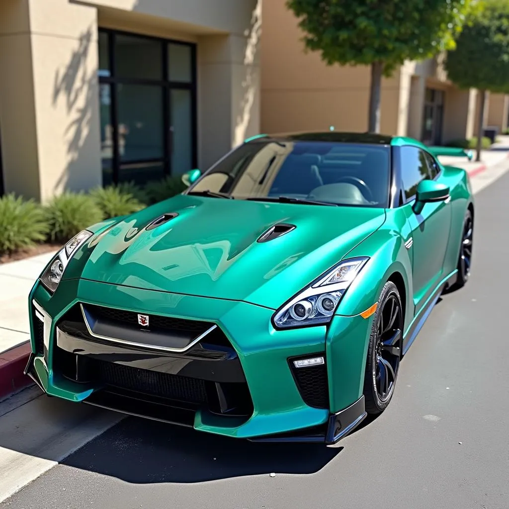 Atomic Teal Car Wrap on a Sports Car