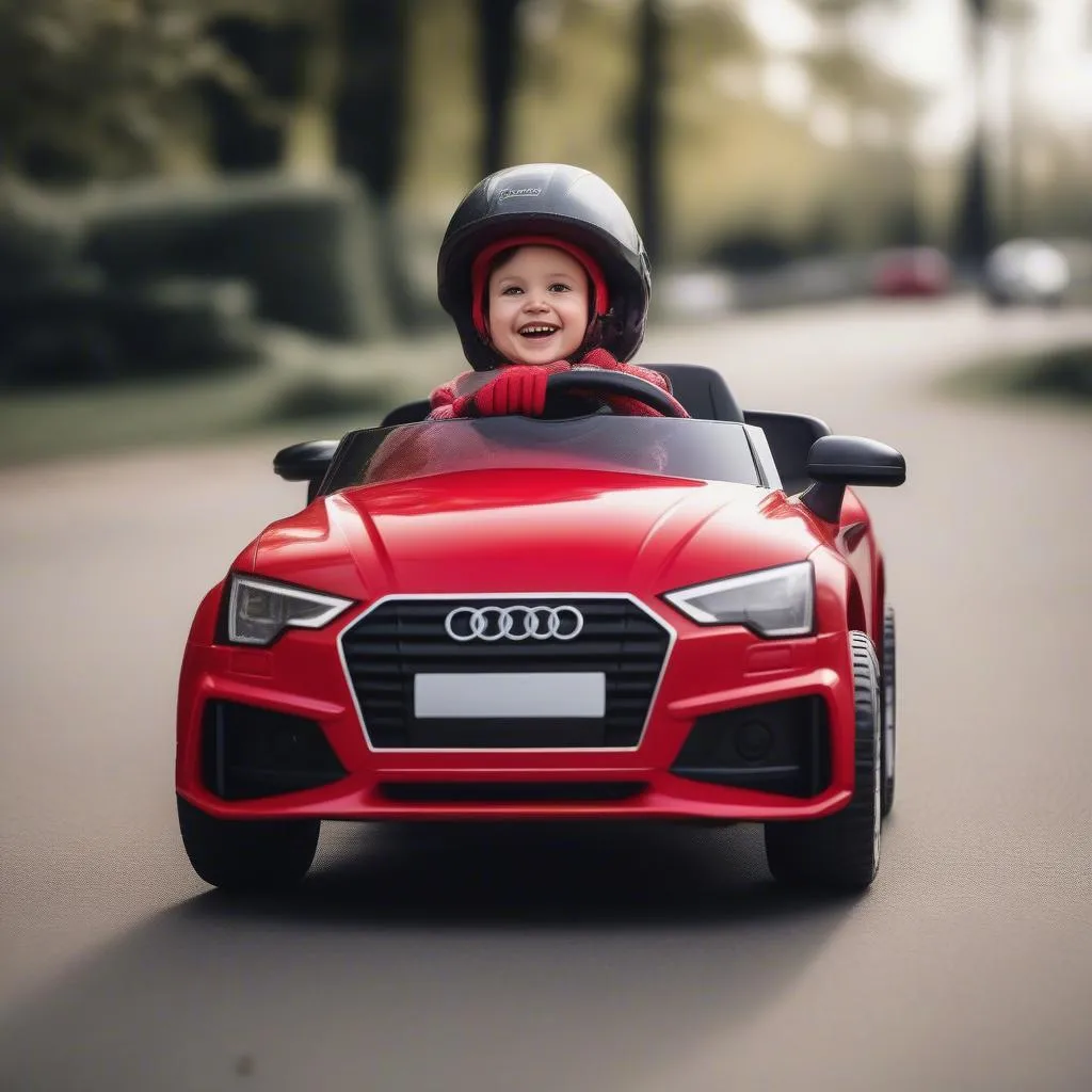 Kids driving Audi ride-on car with remote