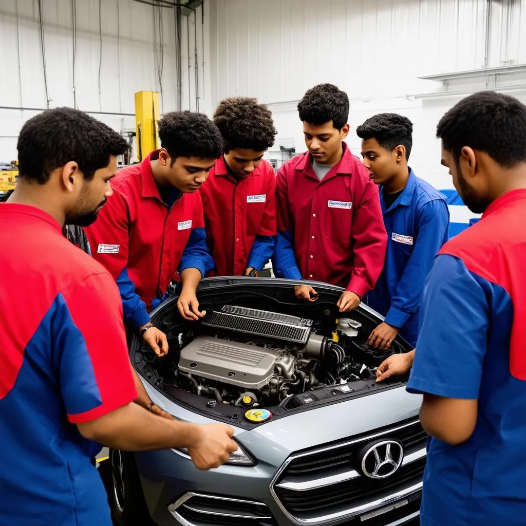 Automotive Students and Engine