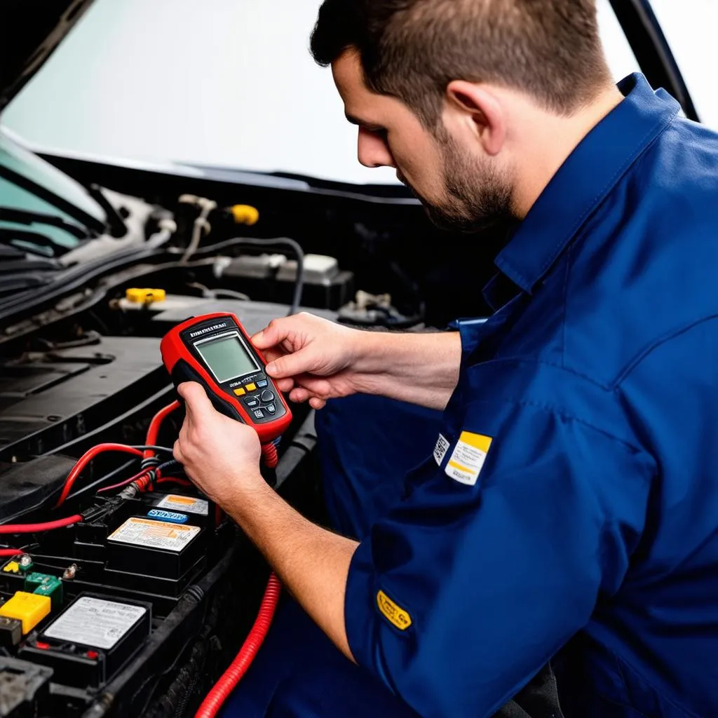 Automotive Technician Working on Car Electrical System