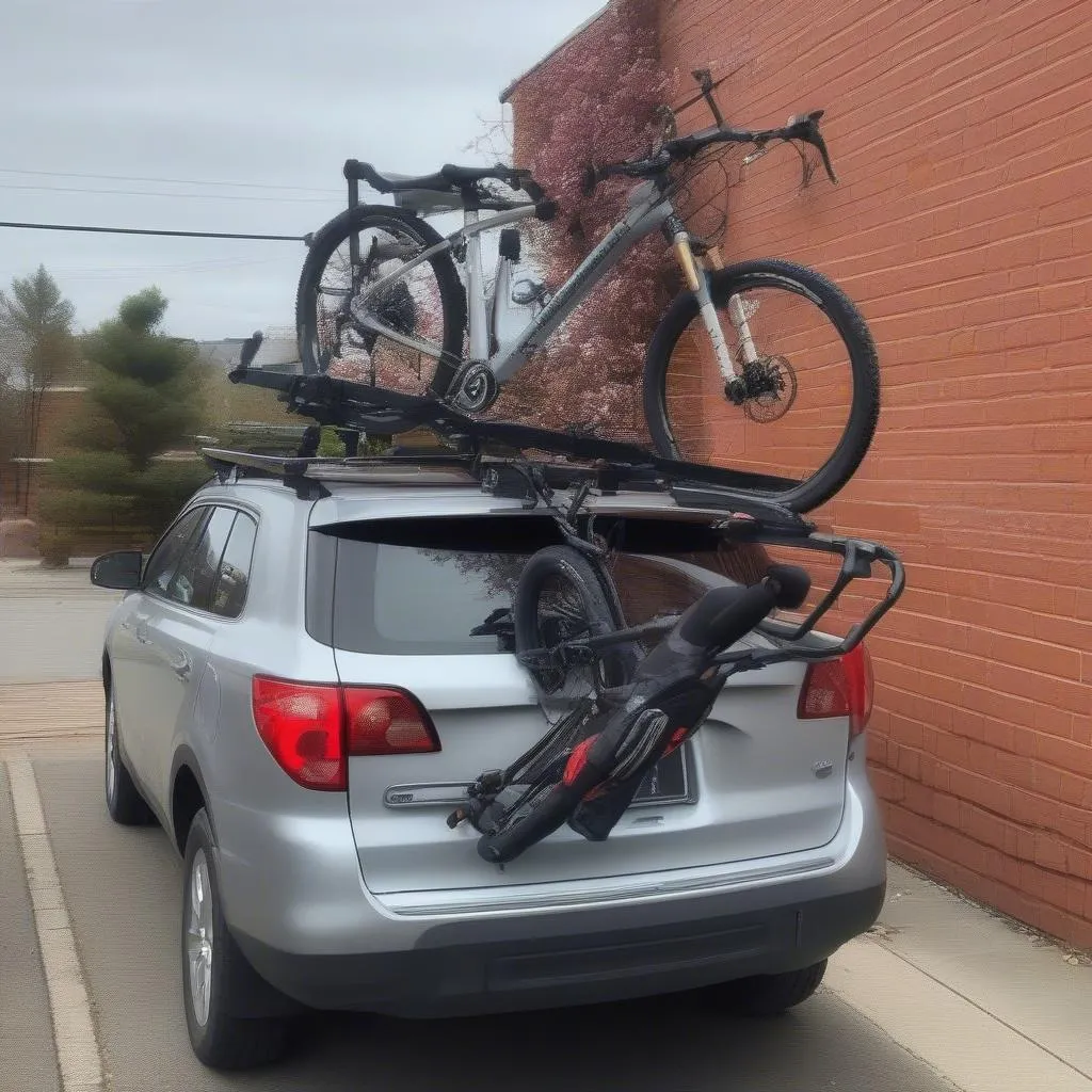 Bike secured on a rack