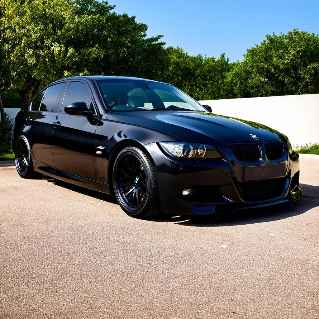 Black BMW 3 Series with Black Rims