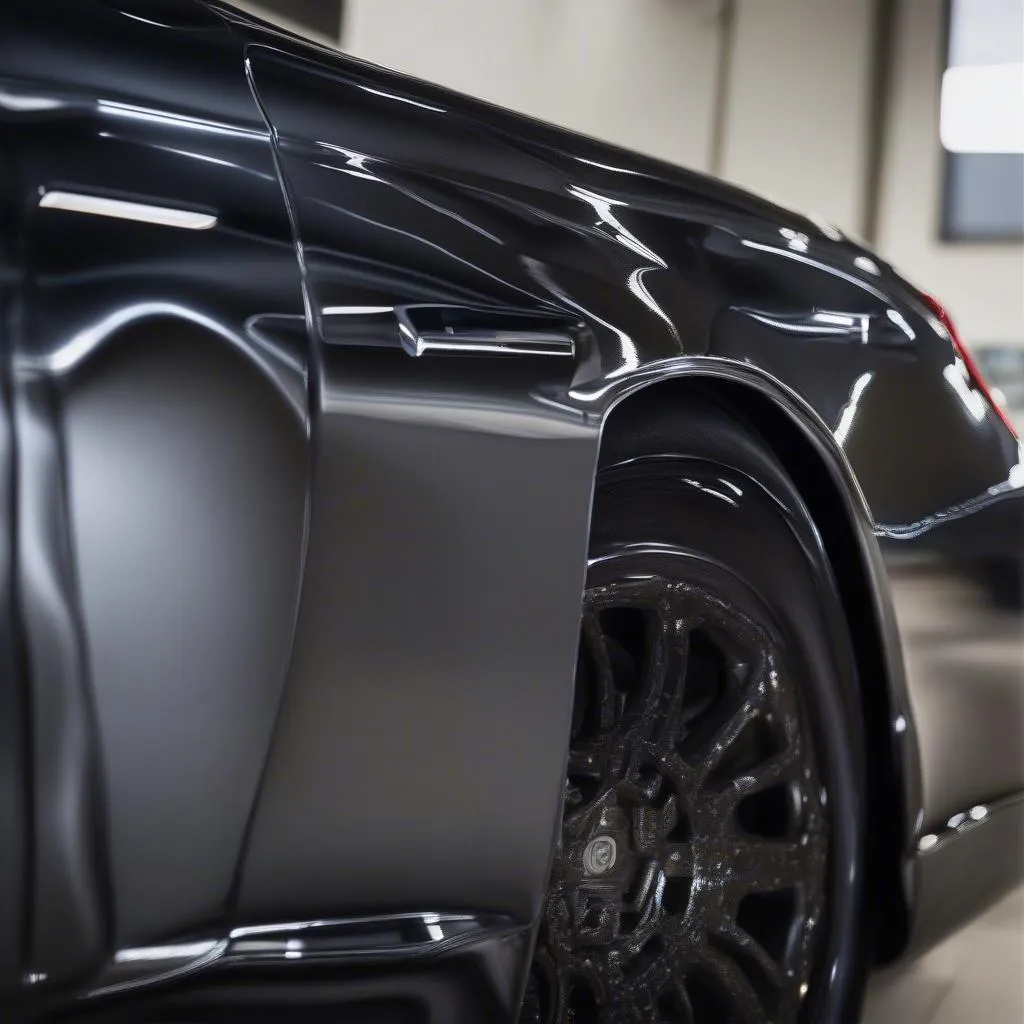 Black chrome car vinyl wrap close-up