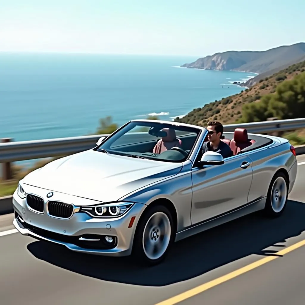 Silver BMW 3 Series on the open road