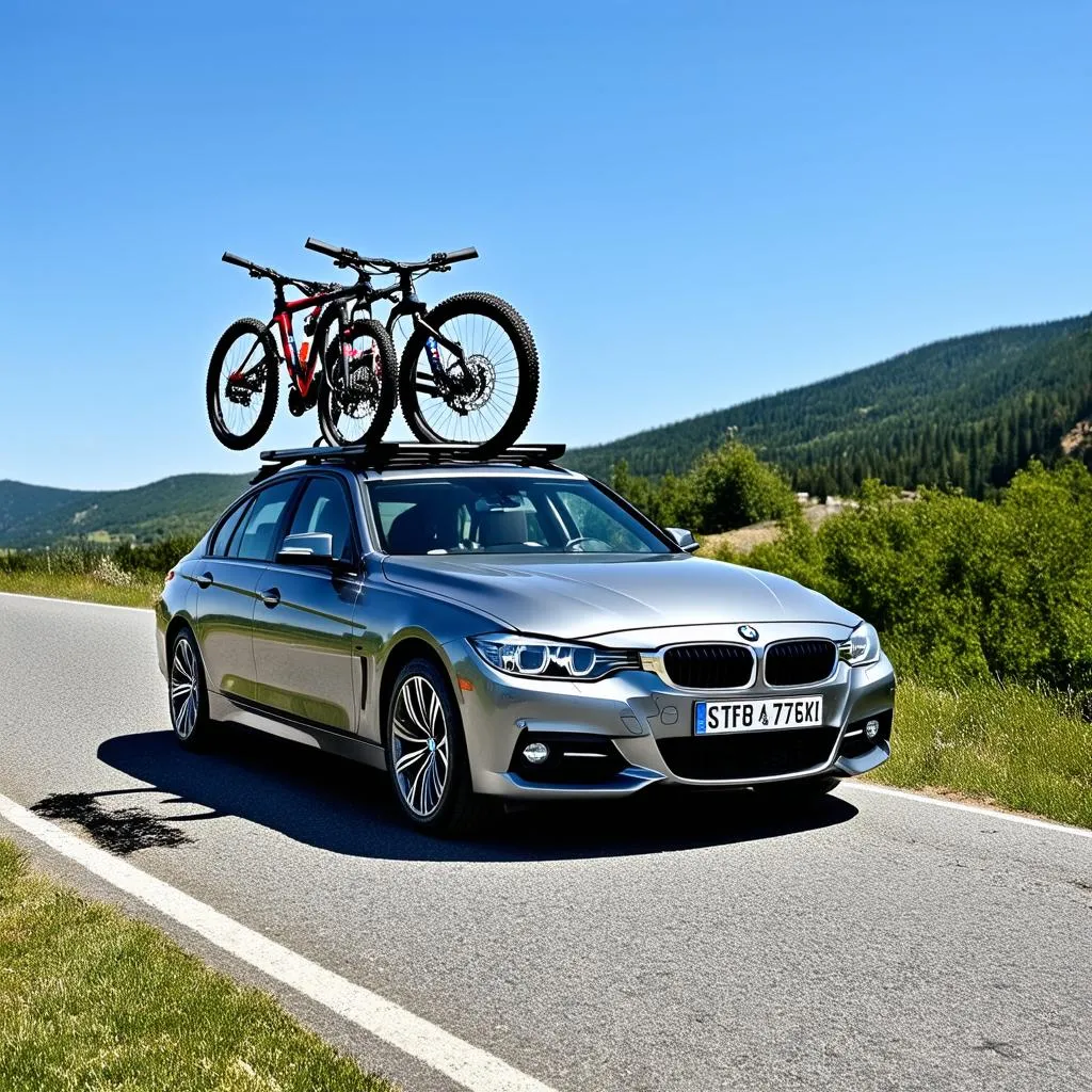 BMW 3 Series with roof-mounted bike rack