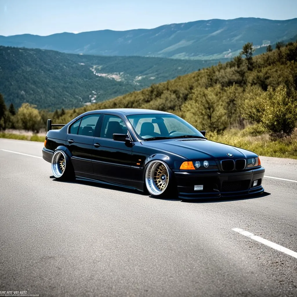 A Customized 2000 BMW 323i Parked on a Mountain Road